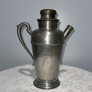 Antique Pewter monogrammed Pitcher with lid